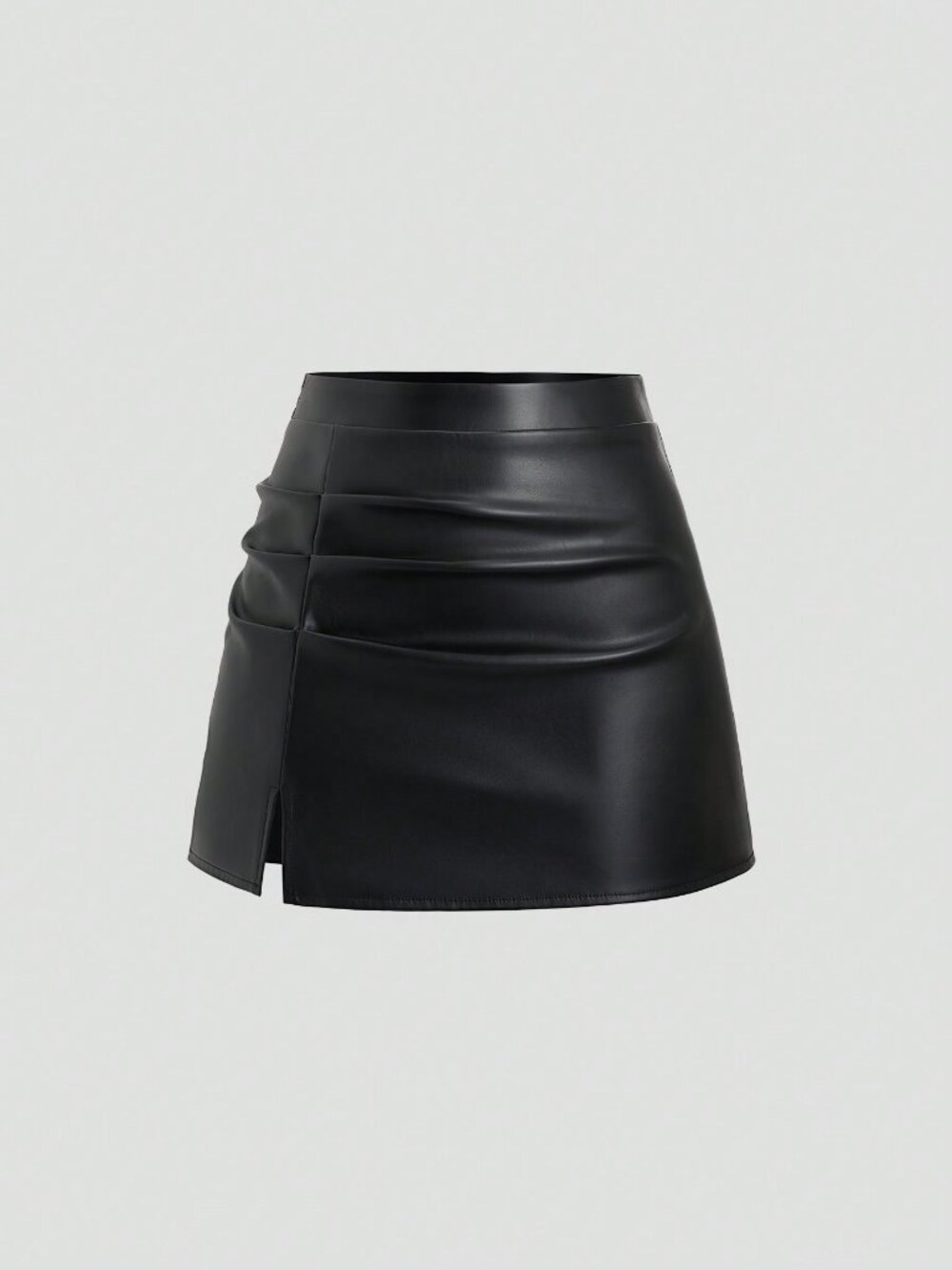 Women's Elegant High Waist Pleated Faux Leather Side Slit A-Line Mini Skirt